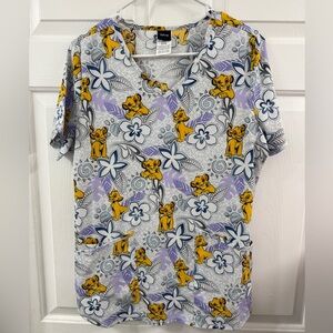 Disney Women's Top with Simba and Floral Pattern - Yellow, Purple, White